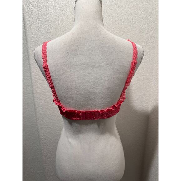 Vtg Victoria Secret Bra 36C Gold Label Smocked Pink Lace Sheer Underwire - Picture 6 of 9